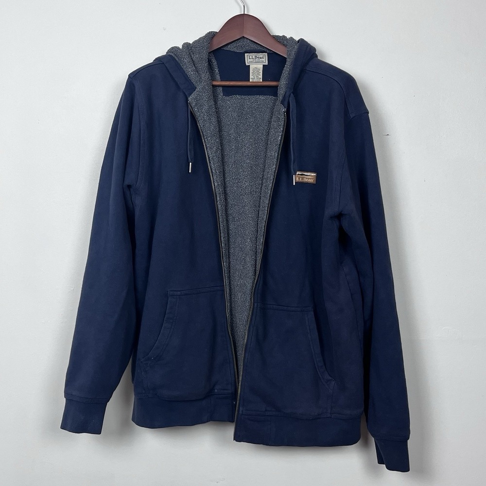 L.L. Bean Sherpa Lined Full Zip Hoodie Large Tall Navy Heritage Prep Gorpcore